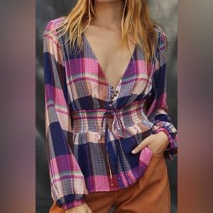 Anthropologie Plaid Blouse